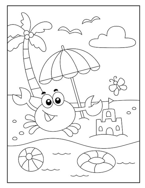 Vector crab coloring pages for kids | Premium Vector #Freepik #vector #fish-illustration #fish-design #crab #animal-coloring Coloring Pages Sea Animals, Summer Drawing For Kids, Ocean Coloring Pages Free Printable, Summer Art For Kids, Beach Coloring Pages For Kids, Crab Coloring Page, Summer Coloring Pages Free Printable, Under The Sea Coloring Pages, Summer Coloring Pages For Kids