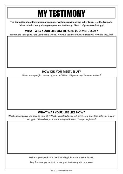 Christian Worksheets For Adults, How To Share Your Testimony, Women’s Bible Study Activities, Testimony Template, Bible Lessons For Teens, Teen Bible Study Lessons, Teen Bible Lessons, Youth Ministry Lessons, The Woman At The Well