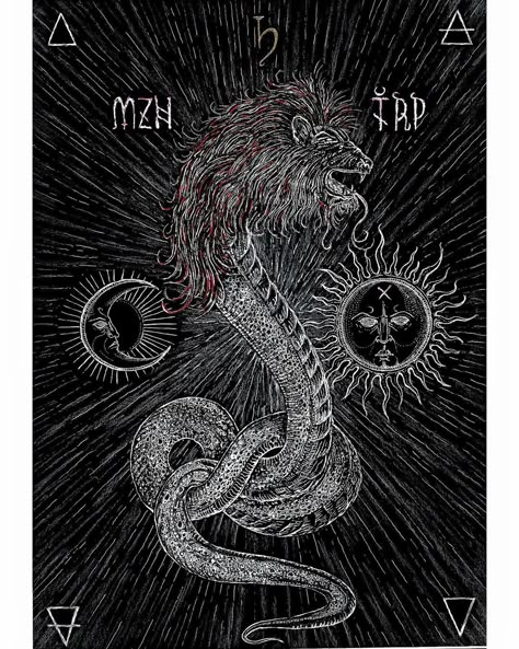 𝔪𝔷𝔫𝔱𝔯𝔭 on Instagram: �“Ialdabaoth #dark #darkart #blackwork #symbolism #gnosticism #sacredart #lion #snake #demiurge #psychodelic #esoteric #fineart #darkfineart…” Demiurge Gnostic, Gnostic Art, Esoteric Symbols, Dystopian Novels, Holy Father, Occult Art, Space Time, Ancient Knowledge, Ancient Aliens