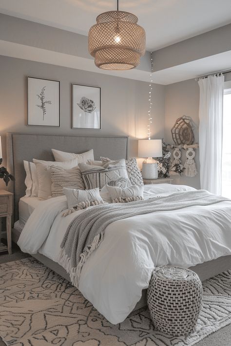 29 Grey Boho Bedroom Ideas 21 Neutral And Grey Bedroom Ideas, Grey And White Boho Bedroom, Light Grey Wall Bedroom Ideas, Bedroom Ideas With Grey Carpet, Grey Bedroom Carpet, Grey And Neutral Bedroom, Gray And Cream Bedroom, Grey Beige Bedroom, Bedroom Grey Carpet