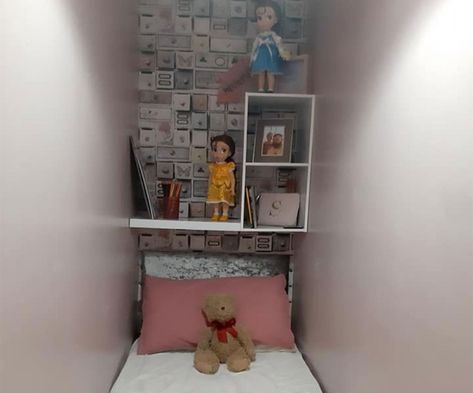 Bed In A Cupboard, Bed In Cupboard, Cupboard Bed, All White Bedroom, Wooden Panelling, One Bedroom Flat, Small Cupboard, Sleek Bathroom, Family Photo Wall