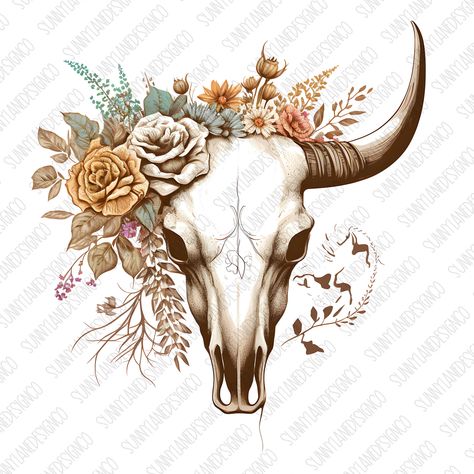 Cow Skull Tattoo Flowers, Cow Skull Flowers, Cow Skull Tattoos, Skull Tattoo Flowers, Cow Tattoo, Skull With Flowers, Skull Flowers, Scorpio Tattoo, Longhorn Cow