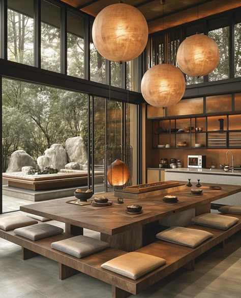 Japandi Dining Room Design, Cabinets Kitchen Organization, Japanese Dining Room, Japandi Style Kitchen, Japandi Kitchen Design, Design Kitchen Island, Japandi Furniture, Minimalism Architecture, Japandi Kitchen