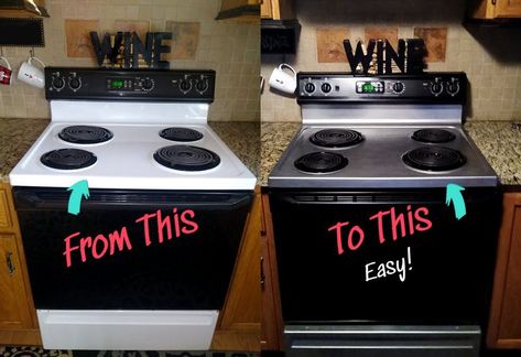 See how I did it here: https://melissadoyledesigns.com/how-to-paint-appliances-to-a-stainless-steel-color/ Paint Stove Stainless Steel, Paint Oven Diy, How To Paint A Stove Diy, Painted Stove Diy, How To Paint A Stove, Stainless Steel Paint For Appliances, Painting Appliances Diy, Paint Dishwasher, Painting Oven