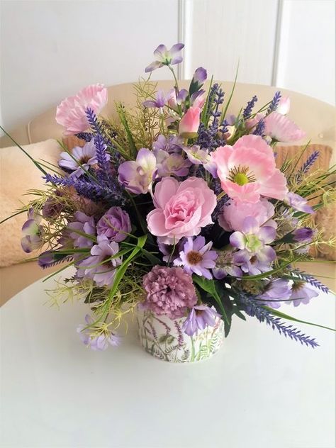 Pink Artificial Flower Arrangements, Purple Artificial Flower Arrangements, Aesthetic Flower Arrangement Vase, Purple Pink Flower Arrangement, 30th Birthday Flower Arrangements, Purple And Pink Flower Arrangements, Artificial Flower Arrangements For Table, Pink And Purple Flower Arrangements, Lilac Centerpieces