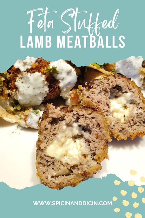 Euro Gonna Split - Feta Stuffed Lamb Meatballs | Spicin' and Dicin' - Fresh Ground Spice Blends Stuffed Lamb, Pita Pockets, Lamb Meatballs, Spice Blends, Pita, Meatballs, Feta, Spaghetti, Favorite Recipes