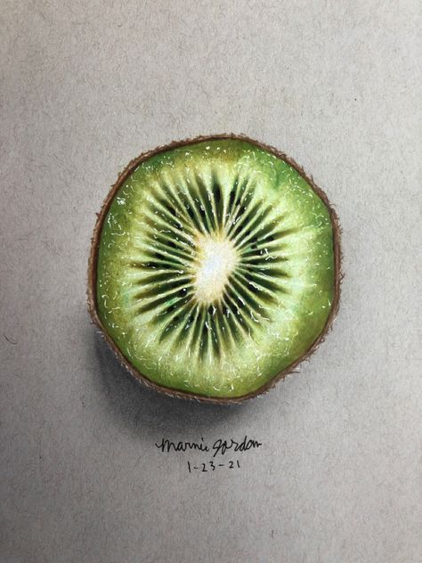 Kiwi Drawing, Colored Pencil Artwork Ideas, Fruit Art Drawings, Pencil Inspiration, Color Pencil Sketch, Prismacolor Art, A Level Art Sketchbook, Fruits Drawing, Colored Pencil Artwork