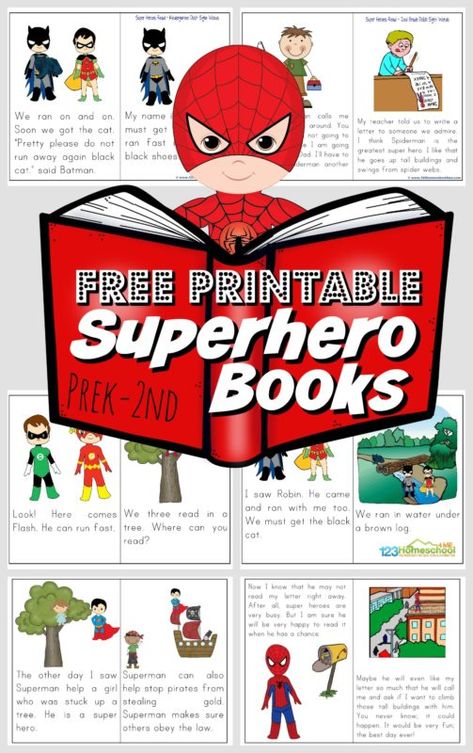 Encourage your little superhero fans to read with these super cute, free printable superhero books! We have super hero readers for toddler, preschool, pre k, kindergarten, first grade, and 2nd grade students. Each sight word reader has simple, easy-to-read text, filled with kid favorite characters like Batman, Superman, Flash, Green Lantern, Spiderman, and more! Books For First Graders, Superhero Printables, Books For Beginning Readers, Books For Preschoolers, Superhero Books, Word Games For Kids, History Lesson Plans, Superhero Stories, Math Games For Kids