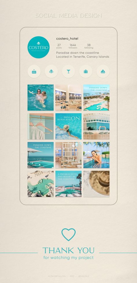 Hotel & Resort Branding | Costero | Отель брендинг on Behance Resort Uniform, Resort Branding, Hotel Marketing Design, Creative Signage, Instagram Grid Layout, Tenerife Canary Islands, Ig Feed Ideas, Hotel Marketing, Signage Signs