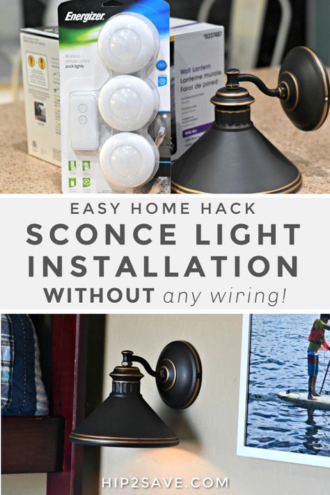 Sconce light fixtures are a beautiful way to add style and light to different areas in your home! We've actually installed several over the years, and I love the personality and interest they give to every space they're in. I'm excited to shed light on how to install a sconce light without any wiring using just a lighting puck! #home #decor #hack #tips #lighting #lights #sconce #pucklight #diy Battery Operated Wall Sconces, Lighting Hacks, Led Puck Lights, Diy Light Fixtures, Diy Lampe, Salon Suites, Puck Lights, Shed Light, Battery Operated Lights