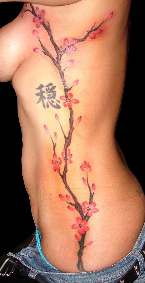 Side Tattoos Women, Torso Tattoos, Scar Tattoo, Clever Tattoos, Tree Tattoo Designs, Intricate Tattoo, Text Tattoo, Blossom Tattoo, Cherry Blossom Tattoo