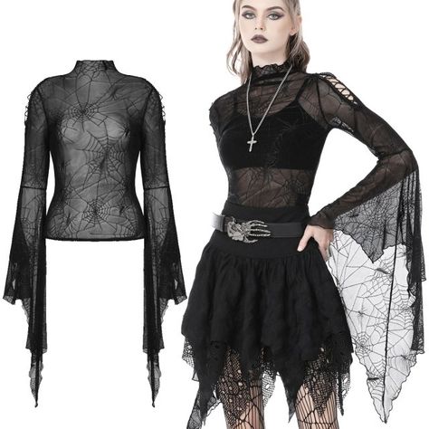 Spiderweb Mesh Top, Spider Web Inspired Fashion, Spider Themed Outfit, Spider Web Shirt, Gothic Female, Spider Web Pattern, Spider Shirt, Web Pattern, Dark In Love