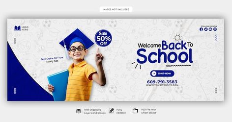 Back to school facebook cover banner tem... | Free Psd #Freepik #freepsd #school-banner #back-school-post #school-ad #school-post Banner School Design, School Cover Photo, School Facebook Cover, School Banner Design, Song Background, School Post, Cover Photo Design, Love Status Whatsapp, School Site