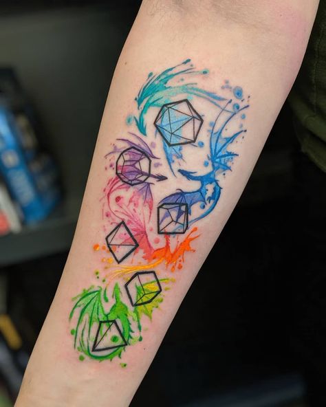 Tesseract Tattoo, Dice Tattoo, Nerdy Tattoos, Nerd Tattoo, Geek Tattoo, Fantasy Tattoos, D Tattoo, Tatuaje A Color, Tattoo Design Book