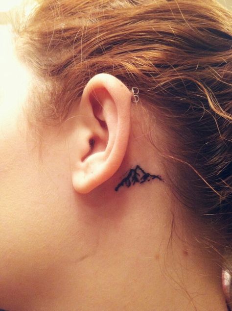 Mountain behind the ear tattoo, small tattoo, ear tatto, mountain tattoo Tattoo Ear, Small Mountain Tattoo, Berg Tattoo, Behind The Ear Tattoo, Small Tattoos With Meaning, Small Wrist Tattoos, Cute Small Tattoos, Mountain Tattoo, Small Tattoo Designs