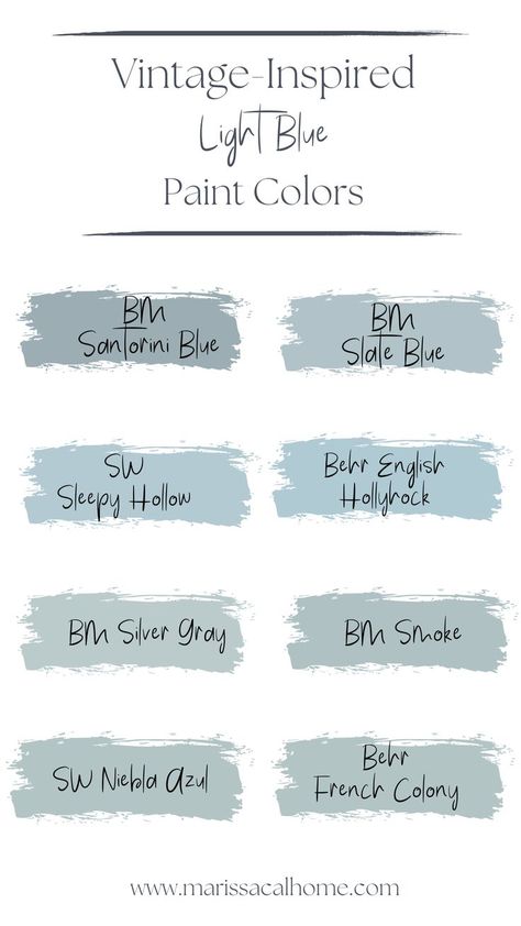 My favorite vintage-inspired light blue paint colors for cabinets Blue Kitchen Paint, Light Blue Paint Colors, Light Blue Paint, Best Blue Paint Colors, Blue Kitchen Walls, Benjamin Moore Classic Gray, Blue Paint Color, Light Blue Kitchens, Light Blue Paints