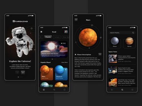 #uplabs #cleandesign #space #planet #mars #earth #stargazingapp #uxdesigner #uidesigner #design #uiux #uxdesign #uidesign #ux_trends #stargazing #stargazingapp Planet App, Roman Names, Astronomy Constellations, All Planets, Space News, Solar System Planets, Ui Elements, Space Station, Mobile Design