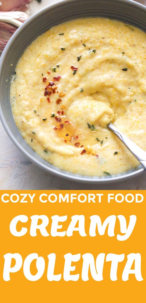 Creamy Polenta - Immaculate Bites #recipes #easyrecipes #cornmeal #creamy #cheesy #sidedish Creamy Cheese Polenta, Corn Meal Polenta Recipes Easy, Savory Polenta Recipes, Polenta Grits Recipes, Polenta Cheese Recipes, Cheese Polenta Recipes, Polenta For Breakfast, Polenta Chicken Recipes, What Is Polenta Made Of