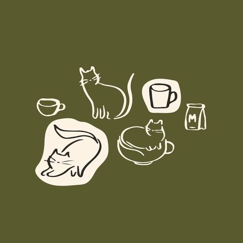 naz browne — brand identity designer (@nbcreativeco) • Instagram photos and videos Cute Cat Graphic Design, Cat Branding Design, Cozy Brand Identity, Cafe Branding Identity, Cat Food Branding, Cat Cafe Branding, Cat Coffee Art, Bakery Branding Design, Cafe Branding Design