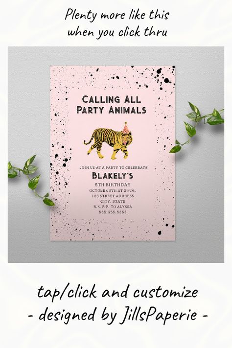 Cheetah Birthday Party, Calling All Party Animals, Party Animal Birthday, Cheetah Birthday, Birthday Teen, Tiger Birthday Party, Animals Tiger, Animal Theme Birthday, Animal Birthday Invitation