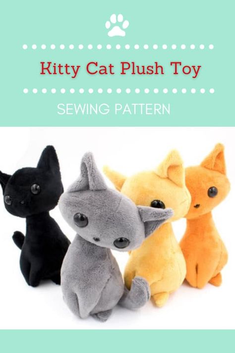 Kitty Cat Plush Toy sewing pattern. The pattern will help you create an adorable sitting stuffed kitty cat. Whether you make one for yourself, a family member, or a friend we are sure you are going to love kitty. Customer feedback for this pattern has been awesome. There's a free 29-minute YouTube video tutorial to go with the pattern. Your finished cat will measure approximately 9 inches tall (including ears) and 5 inches wide at the largest point. #SewModernKids Cat Plush Sewing Pattern Free, Cat Teddy Sewing Pattern, How To Sew A Cat Stuffed Animal, Cat Stuffy Pattern Sewing, Easy Cat Plush Pattern, Free Stuffed Cat Pattern, Stuffed Cat Patterns Free Templates, Memory Cat Pattern Free, Fleece Stuffed Animals Patterns Free