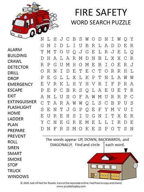 Fire Safety Word Search Puzzle Fire Safety Activities For Kids, Fire Safety Activities 2nd Grade, Fire Safety Crafts For Kids, Safety Worksheets For Kids, Safety Games For Kids, Ladybird Activities, Free Fire Safety Printables, Fire Safety Printables, Fire Safety Craft