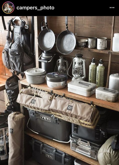 Utilitarian Aesthetic Home, Gear Room Ideas, Camp Storage, Outdoor Gear Storage, Camping Gear Storage, Adventure Room, Gear Room, Gear Storage, Camping Inspiration