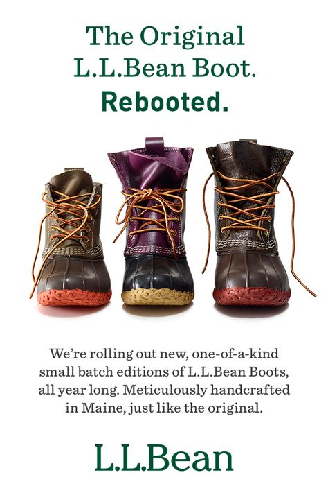 After 105 years perfecting the original, we're rolling out one-of-a-kind small batch editions of the L.L.Bean Boot. Meticulously handcrafted in Maine. Just like the original. Discover our limited edition small batch boots today. Llbean Shoes, Ll Bean Boots, Afro Punk Fashion, Tomboy Look, Toddler Boy Fashion, Stunning Shoes, Shoes And Boots, Bean Boots, Ll Bean Boot