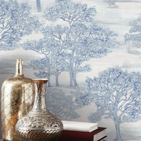 Blue Forest Toile Peel And Stick Wallpaper - World Market Toile Peel And Stick Wallpaper, Lush Landscape, Red Toile, Toile Wallpaper, Toile Pattern, Evergreen Forest, Blue Toile, Matte Paint, Stair Risers