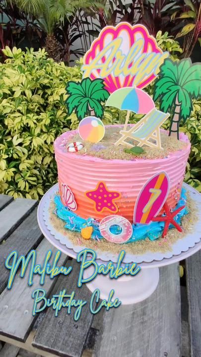 Malibu Barbie Cake, Barbie Pool Party, Homemade Vanilla Cake, Coconut Filling, Barbie Birthday Cake, Surf Party, Italian Meringue, Barbie Birthday Party, Vanilla Cake Mixes