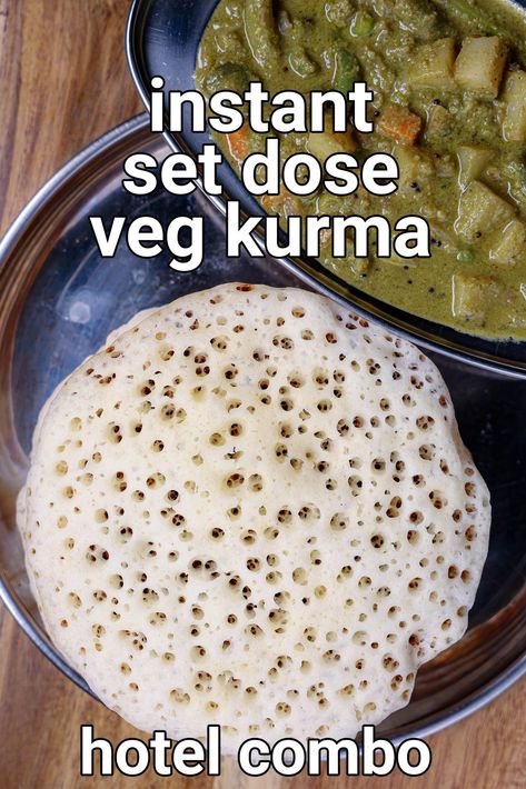 instant set dosa recipe | instant sponge dosa | set dosa & veg kurma combo Set Dosa Recipe, Sponge Dosa, Veg Kurma, Instant Breakfast Recipe, Morning Recipes Breakfast, Instant Breakfast, Spicy Snacks Recipes, Urad Dal, Breakfast Recipes Indian