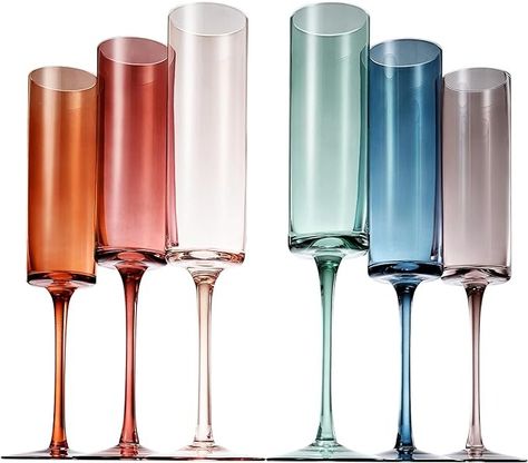 Amazon.com: Khen Muted Champagne Flute Stemmed Glassware - Crystal Pastel Colored Glasses | Set of 6 | Rainbow Colorful Stemware Glassware, Durable Champagne Coupe, Party Gift, Celebration (6 OZ) : Everything Else Sparkling Cocktail, Champagne Flute Set, Margarita Glasses, Themed Drinks, Flute Glass, Glassware Set, Vintage Glasses, Champagne Flutes, Champagne Glasses