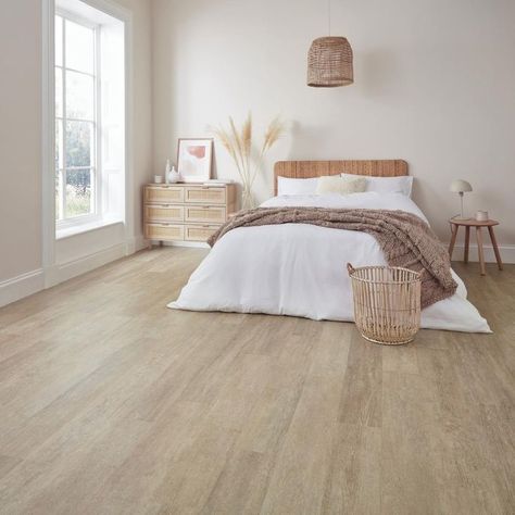 Karndean Knight Tile, Bedroom Wooden Floor, Ivory Travertine, Bedroom Tile, Tile Bedroom, Travertine Tiles, Brown Rooms, Wooden Floorboards, Real Wood Floors