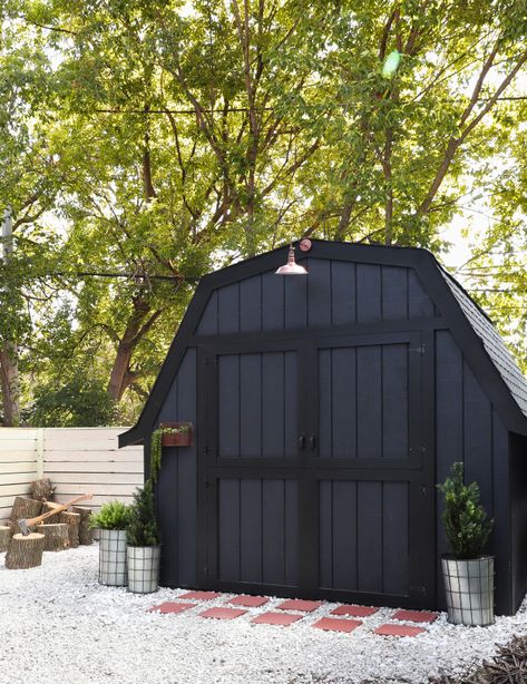 Shed Sneak Peek & Lawn and Garden Tool Giveaway Jenni Yolo, Black Shed, Sky House, Shed Makeover, Pool Shed, Pergola Pictures, I Spy Diy, House Outdoor, Shed Plan