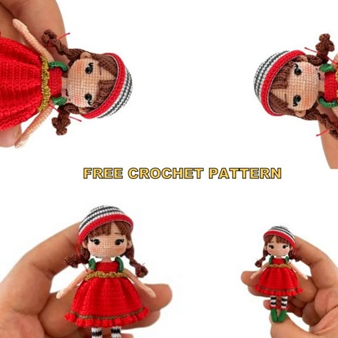 Doll Amigurumi Free Pattern, Crochet Christmas Ornaments Free, Doll Patterns Free, Crochet Doll Tutorial, Mini Amigurumi, Crochet Toys Free, Micro Crochet, Crochet Dolls Free Patterns, Pola Amigurumi