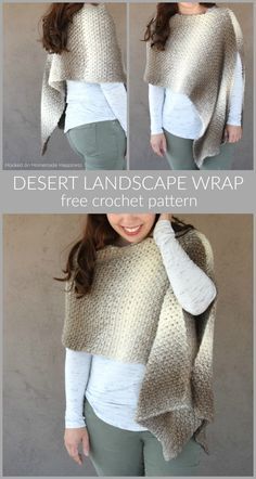 Desert Landscape Wrap Crochet Pattern | Hooked on Homemade Happiness Free Crochet Wrap Patterns, Wrap Crochet Pattern, Scarfie Yarn, Crochet Wrap Pattern, Crochet Poncho Free Pattern, Crochet Shawl Pattern Free, Prayer Shawl, Crochet Poncho Patterns, Crochet Shawls And Wraps