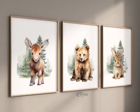 Watercolour Bear, Moose Nursery, Watercolour Woodland, Brown Nursery, Woodland Nursery Boy, Boy Nursery Decor, Bear Nursery, Art Boy, Nursery Poster