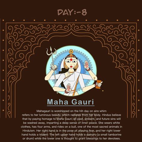 Maha gauri Day 8 Instagram posht Navratri posht Maha Gauri, Four Arms, Ganesha Pictures, White Outfits, Ganesha, Inner Peace, Worship, Quick Saves, Instagram