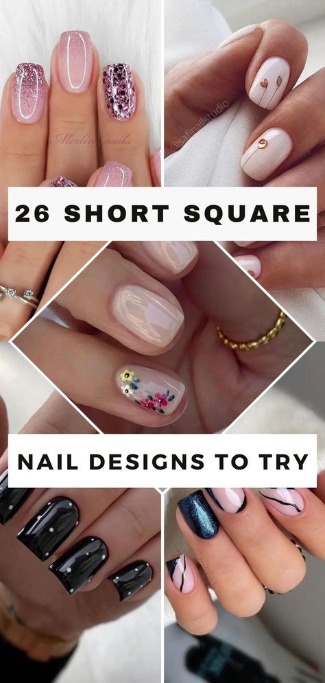 Elevate your style with 26 stunning short square nail concepts! This collection showcases versatile designs to complement short square nails, offering creative inspiration for your next manicure journey. Explore and transform your nails with these chic ideas! 💅🔥 #ShortSquareNailConcepts #NailFashion #StyleUpgrade #ChicNails #ManiInspiration #NailArtGoals Nail Designs For Short Nails Flowers, Manicure Styles For Short Nails, Beautiful Square Nails, Fall Nail Art Square Nails, Short Nail Designs Engagement, Simple Short Nails Natural, Gel Nail Designs Squoval, Short Acrylic Nails Designs Classy, Elegant Short Acrylic Nails