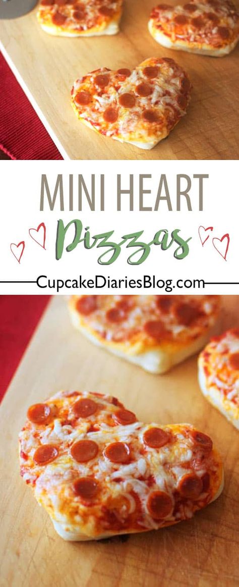 Mini Heart Pizzas for Valentine's Day Dinner - Cupcake Diaries Heart Pizzas, Easy Lunches For Kids, Valentines Food Dinner, Valentines Party Food, Valentines Snacks, Entertaining Dinner, Picky Eaters Kids, Valentine Dinner, Fun Lunch