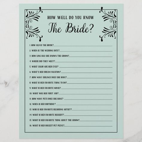 Bridal Shower Question Game, Bridal Shower Checklist, Bridal Shower Questions, Wedding Games For Guests, Eye Dropper, Wedding Game, Bridal Shower Planning, Wedding Poems, Bachelorette Party Planning