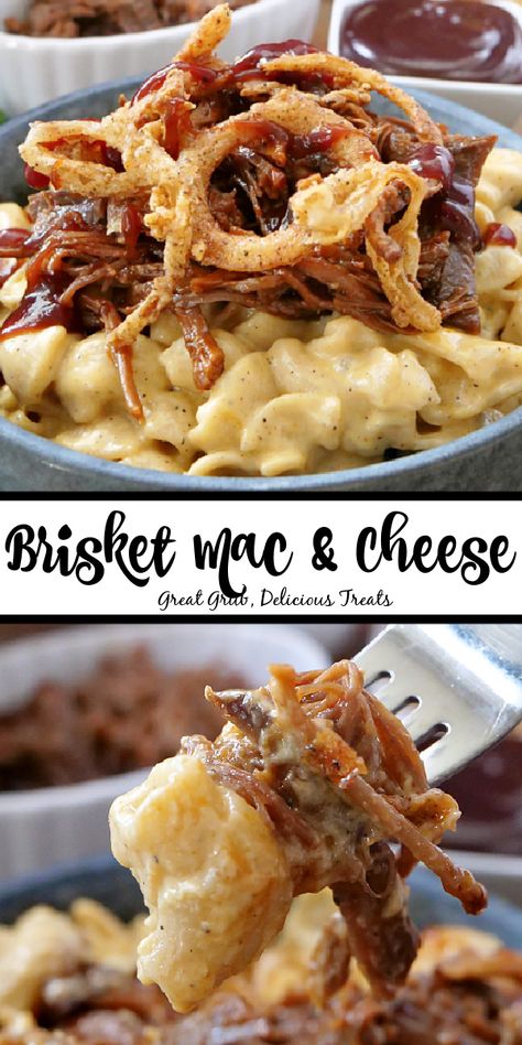 Beef With Mac And Cheese, Bbq And Mac And Cheese, Bbq Sauce Ideas Dinners, Mac And Cheese Brisket, Bbq Macaroni And Cheese, Things To Make With Bbq Sauce, Brisket Macaroni And Cheese, Brisket And Mac And Cheese, Mac And Cheese Recipe Meat