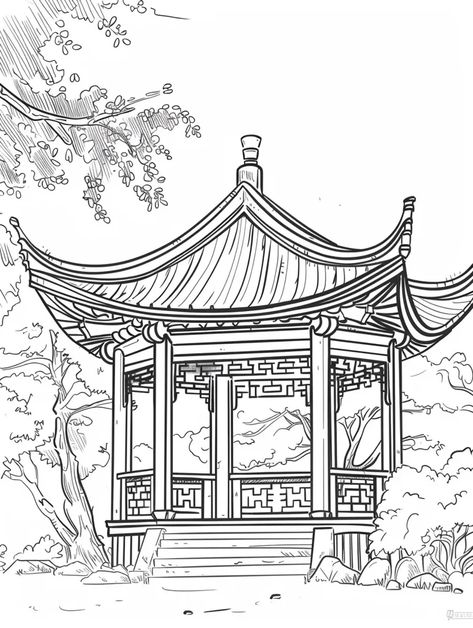 Midjourney AI Image: Ancient Chinese architecture pavilion, Tree painting for children, simple, Thick lines are drawn, Fe... → more in ai-img-gen.com Architecture Pavilion, Painting For Children, Chinese Pavilion, Chinese Tree, Chinese Pagoda, A Line Drawing, Ancient Chinese Architecture, Body Is A Temple, Chinese Architecture