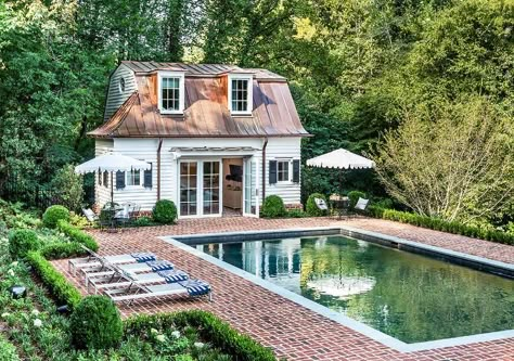 Pool House Designs, Garden Pavilion, Copper Roof, Atlanta Homes, Georgian Homes, White Cottage, Dream Backyard, Pool Landscaping, Pool Houses