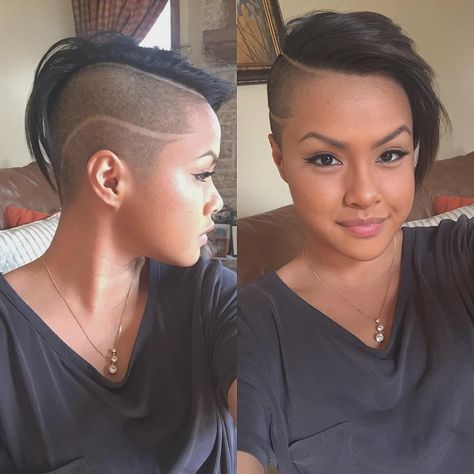 women's mohawk by @ksigua.gif Swag Hairstyles, Very Short Hairstyles, Shaved Hair Women, Half Shaved Hair, Shaved Hair Designs, Shaved Side Hairstyles, Woman Shaving, Oval Face Hairstyles, Mohawk Hairstyles