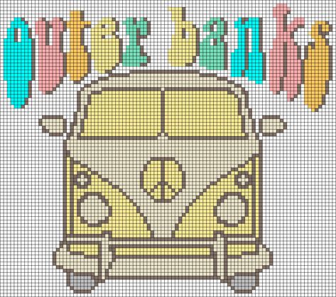 Alpha pattern #102978 | BraceletBook Outer Banks Crochet, Crochet Ocean Animals, Crochet Ocean, Hippie Bus, Perler Crafts, Volkswagen Car, Pixel Art Pattern, Perler Beads Designs, Fuse Beads