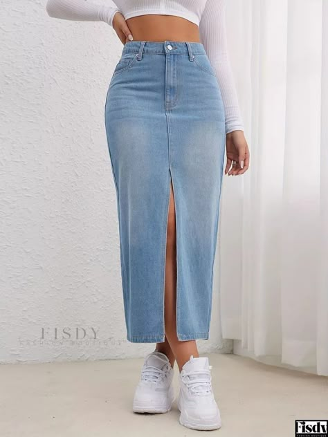 Create Pin, Fashion Week Dresses, Womens Skirt Outfits, Neat Casual Outfits, Long Jean Skirt, Denim Clothing, Shein Outfits, Denim Skirt Women, Long Skirts For Women