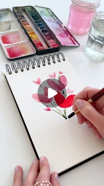 Anna Koliadych on Instagram: "A bouquet of hearts ❤️ painted with watercolors 💌💖 is a fun and easy way to create a Valentine’s Day card 🎨 #watercolor #watercolorvideos #watercolortutorial #valentinesday #craft" Q Tip Art, Watercolor Calendar, Basic Watercolor, Watercolor Supplies, Watercolor Heart, Heart Painting, Watercolour Tutorials, Doodle Art, Colorful Art