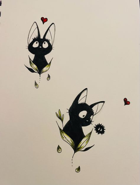 Gigi Kiki Delivery Service Tattoo, Ghibli Tattoo Kiki, Kiki Tattoos Studio Ghibli, Gigi Studio Ghibli, Jiji Kiki's Delivery Service Tattoo, The Cat Returns Tattoo, Kiki Drawing, Kiki Tattoo, Jiji Tattoo