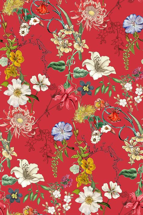 Red Floral Wallpaper, Arte Glitter, Red Sangria, Wallpaper Red, Design Textile, Red Wallpaper, Sangria, Flower Wallpaper, Design Floral